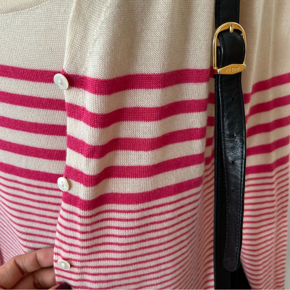 VTG 80s Ivoire de Balmain Paris Striped Cardigan & Cami Set | Silk Cashmere M - Picture 12 of 14